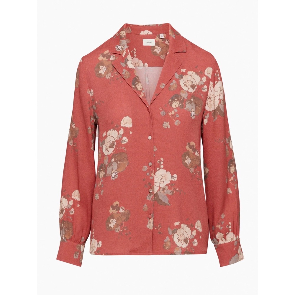 Wilfred Aritzia‎ Floral Button Down Blouse Red Pink Long Sleeve XS Notched Lapel
